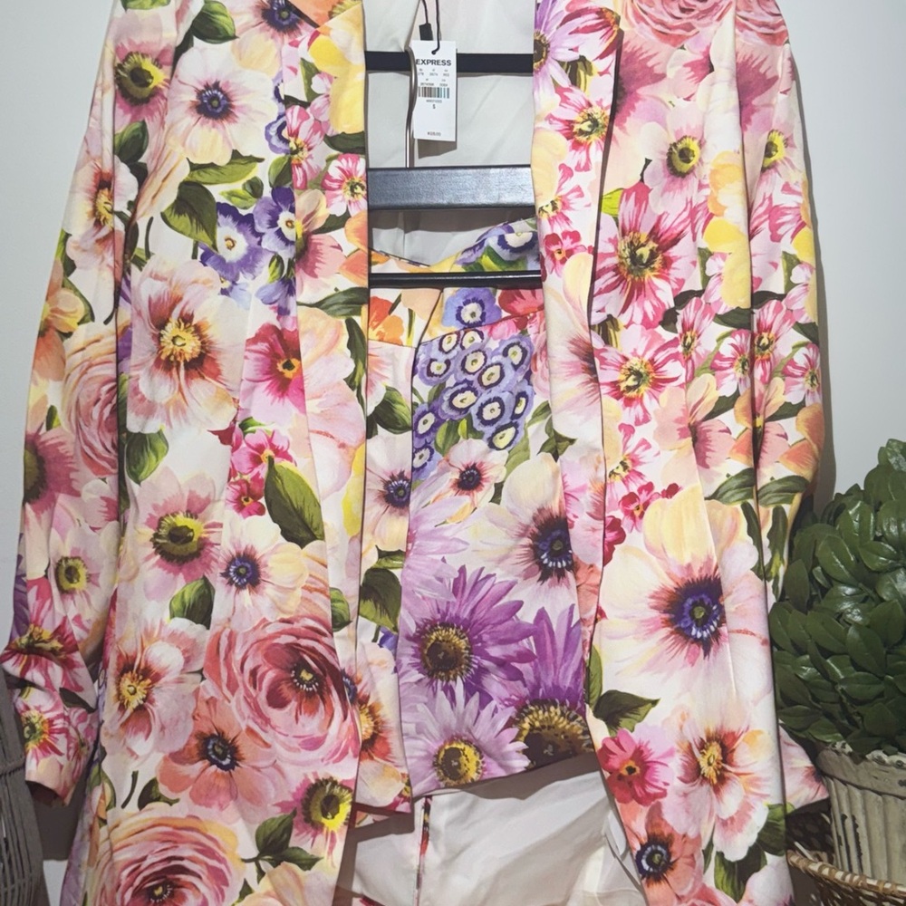 Express Pink and Purple Floral Blazer and short set